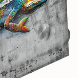 Close-up of a vibrant chameleon wall art design on acrylic glass, showcasing intricate colors and textures, perfect for reptile enthusiasts and modern decor.