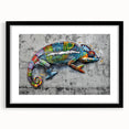 Chameleon wall art collection framed in black, showcasing vibrant colors and detailed design, perfect for reptile enthusiasts and home decor.