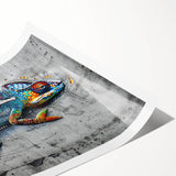 Colorful chameleon wall art print showcasing vibrant greens and blues, ideal for reptile lovers, delivered rolled in protective packaging.