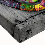 Vibrant close-up of a chameleon-themed wall art canvas, showcasing intricate details and bright colors, perfect for reptile enthusiasts and home decor.