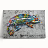 Chameleon-themed wall art collection on stretched canvas, featuring vibrant colors and intricate designs, perfect for reptile enthusiasts and modern decor.