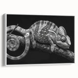 Framed wall art featuring a vibrant chameleon design on canvas, showcasing vivid colors and intricate details, perfect for reptile enthusiasts and nature lovers.
