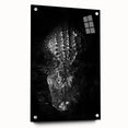 Acrylic glass wall art featuring a vibrant design of reptiles, including alligators and crocodiles, displayed in a modern setting with artistic pins.