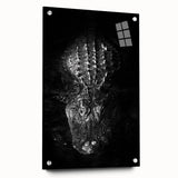Acrylic glass wall art featuring a vibrant design of reptiles, including alligators and crocodiles, displayed in a modern setting with artistic pins.