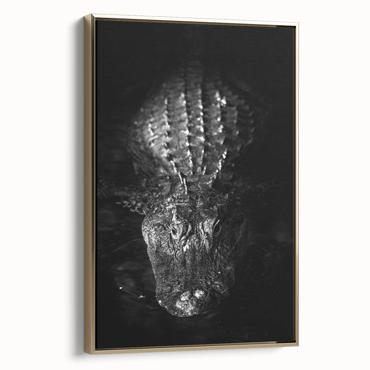 Framed canvas wall art showcasing a vibrant reptile design featuring alligators and crocodiles against a gold background, ideal for adding a unique touch to home decor.