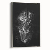 Framed canvas wall art showcasing a detailed design of reptiles, including alligators and crocodiles, set against a silver background, perfect for wildlife enthusiasts.