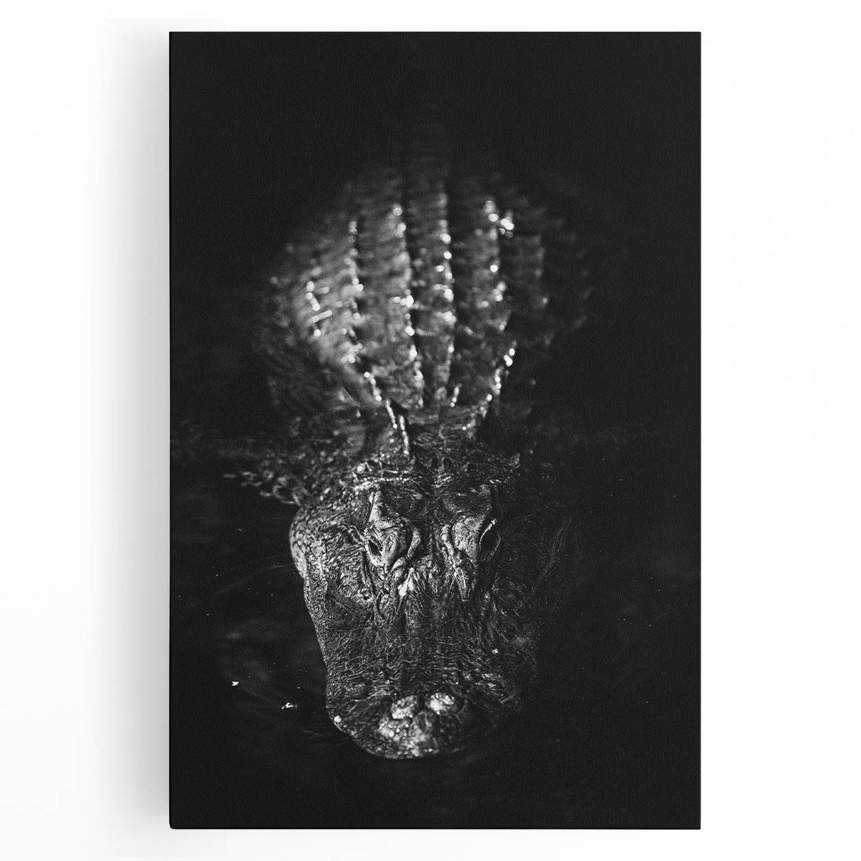 Vibrant stretched canvas wall art featuring a detailed design of reptiles, including gators and crocodiles, set against a natural backdrop, perfect for wildlife enthusiasts.