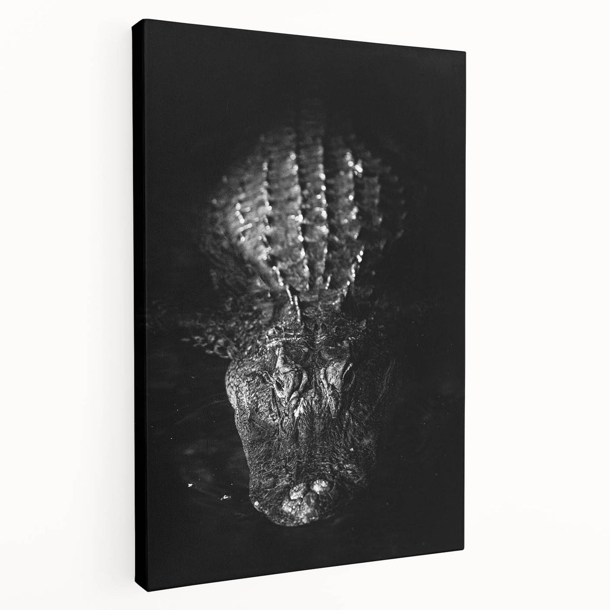 Stretched canvas wall art featuring a vibrant design of reptiles, including alligators and crocodiles, showcasing intricate details and bold colors, ideal for wildlife enthusiasts.