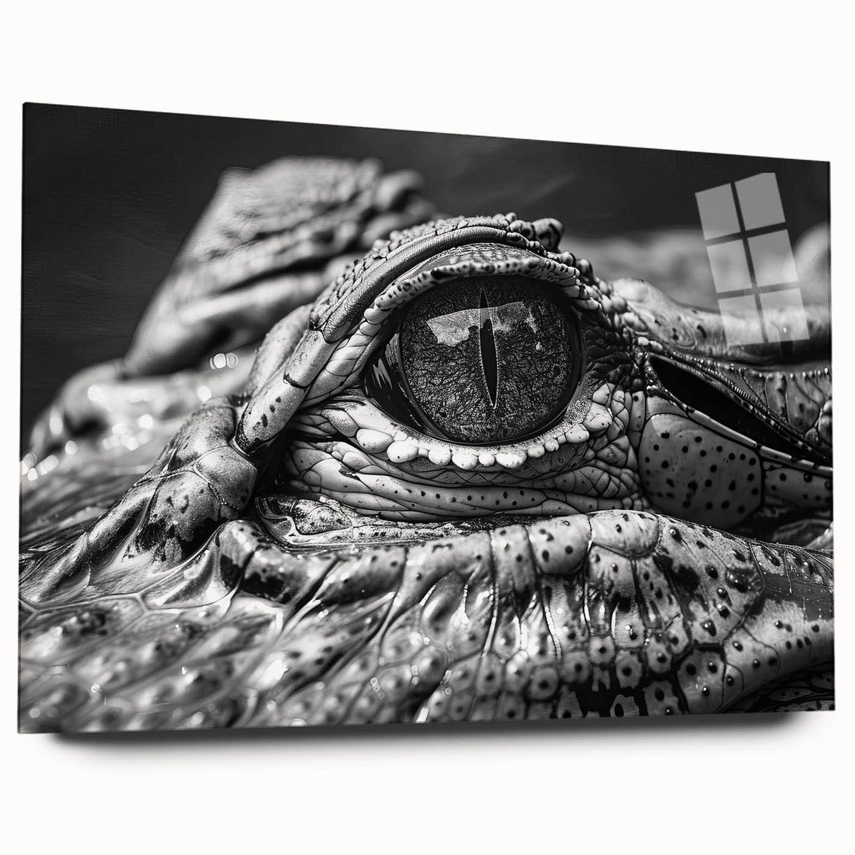 Colorful acrylic wall art featuring a side view design of reptiles, specifically alligators and crocodiles, showcasing intricate details against a vibrant backdrop.