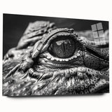 Colorful acrylic wall art featuring a side view design of reptiles, specifically alligators and crocodiles, showcasing intricate details against a vibrant backdrop.
