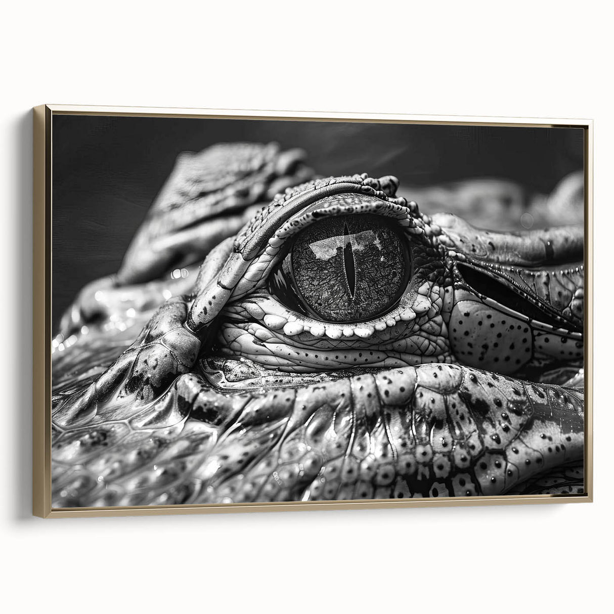 Framed wall art featuring a vibrant design of gators and crocodiles, showcasing detailed illustrations in colors of green and gold, perfect for reptile enthusiasts.