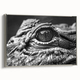 Framed wall art showcasing a vibrant reptile design featuring alligators and crocodiles, with a silver frame enhancing its modern aesthetic. Perfect for animal lovers and home decor enthusiasts.