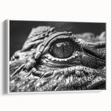 Framed wall art collection showcasing a vibrant design of reptiles, including gators and crocodiles, set against a white background, ideal for nature enthusiasts.