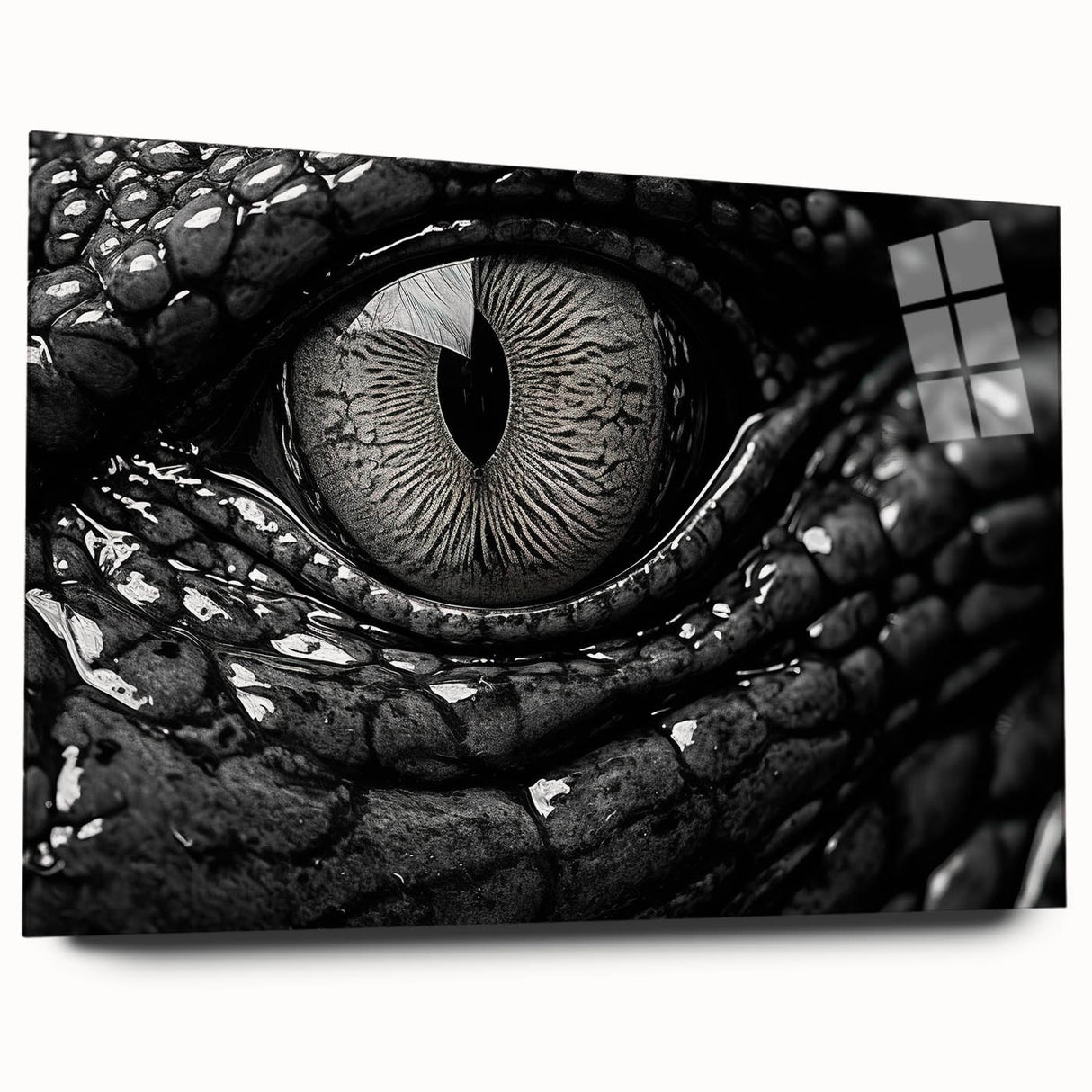 Acrylic glass wall art showcasing a vibrant reptile design featuring gators and crocodiles, side view highlighting intricate details and colors, perfect for wildlife enthusiasts.