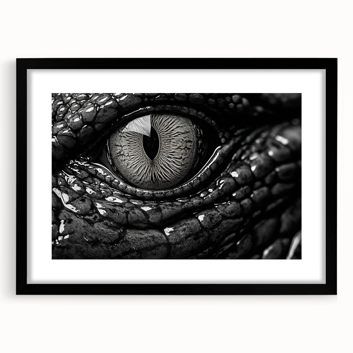 Framed wall art collection featuring vibrant reptile designs of alligators and crocodiles in a sleek black frame, perfect for enhancing home decor with a wildlife theme.