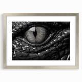 Framed wall art collection showcasing a vibrant design of reptiles, including alligators and crocodiles, with a sleek silver frame and mat. Perfect for wildlife enthusiasts.