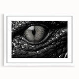 Framed wall art collection showcasing vibrant reptile-themed illustrations of alligators and crocodiles, set against a white mat, perfect for wildlife enthusiasts.