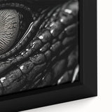 Close-up of a vibrant framed canvas wall art depicting gators and crocodiles, showcasing intricate details and textures, perfect for reptile enthusiasts.