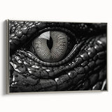 Framed wall art canvas showcasing a detailed design of reptiles, including gators and crocodiles, with a sleek silver frame, enhancing modern decor.
