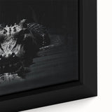 Close-up of a framed canvas wall art featuring a vibrant design of reptiles, including alligators and crocodiles, showcasing intricate details and vivid colors, ideal for wildlife enthusiasts.