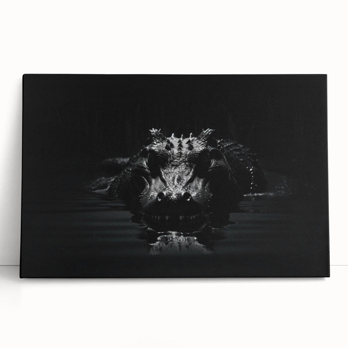 Stretched canvas wall art showcasing a vibrant reptile design featuring gators and crocodiles, perfect for wildlife enthusiasts and home decor lovers. The artwork emphasizes intricate details and vivid colors, making it a striking addition to any room.