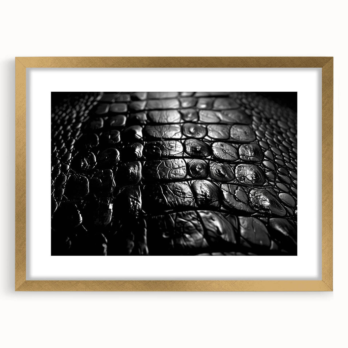 Framed wall art collection showcasing a vibrant reptile design featuring alligators and crocodiles, with a gold mat and frame, perfect for nature enthusiasts.