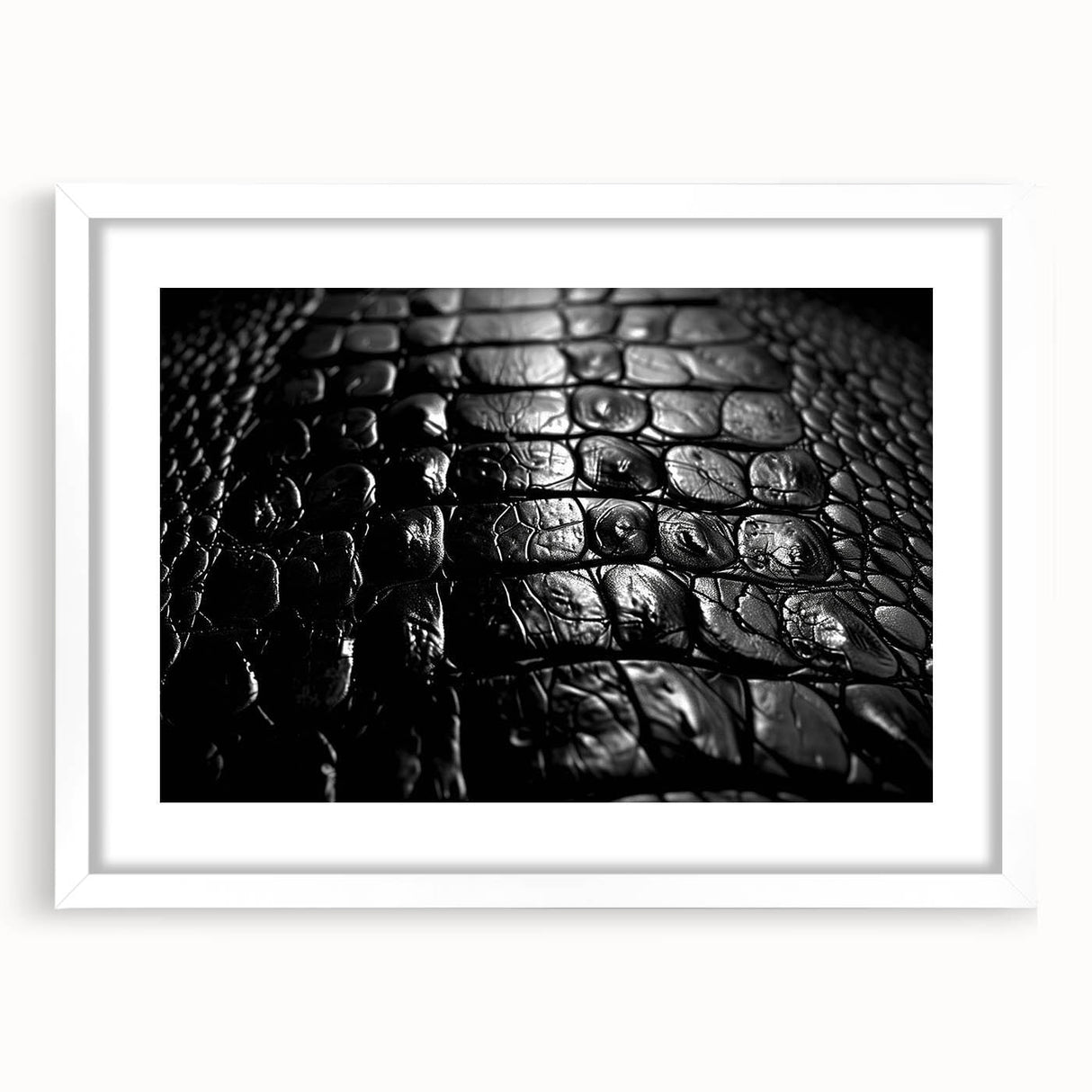 Framed wall art collection featuring vibrant reptile designs, including alligators and crocodiles, set against a white mat, perfect for animal lovers and decor enthusiasts.