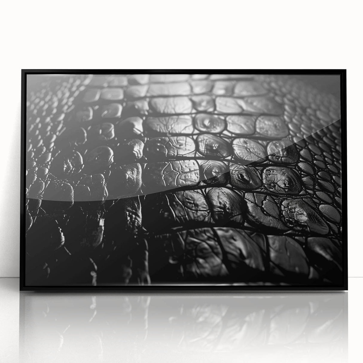 Framed wall art collection featuring a vibrant design of reptiles, gators, and crocs in a sleek black frame, ideal for nature enthusiasts and modern decor.