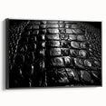 Framed canvas wall art showcasing a striking design of reptiles, featuring alligators and crocodiles in vibrant colors against a black background, perfect for wildlife enthusiasts.