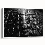 Framed canvas wall art showcasing a vibrant design of reptiles, including alligators and crocodiles, set against a white background, ideal for wildlife enthusiasts.