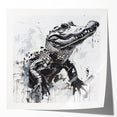 Stylish wall art collection featuring vibrant designs of reptiles, including alligators and crocodiles, set against a glossy background, perfect for nature enthusiasts.