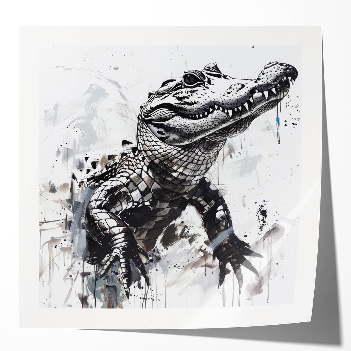 Stylish wall art collection featuring vibrant designs of reptiles, including alligators and crocodiles, set against a glossy background, perfect for nature enthusiasts.