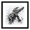 Framed wall art collection featuring a striking design of reptiles, including gators and crocodiles, set against a black mat, ideal for nature enthusiasts.