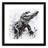 Framed wall art collection featuring a striking design of reptiles, including gators and crocodiles, set against a black mat, ideal for nature enthusiasts.