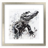 Framed wall art collection depicting vibrant gators and crocodiles, showcasing intricate designs in a sleek silver frame, perfect for reptile enthusiasts.
