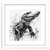 Framed wall art collection showcasing a vibrant design of reptiles, including alligators and crocodiles, with a white mat for an elegant presentation.