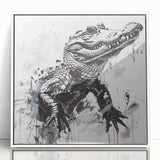 Framed wall art collection featuring vibrant reptile designs, including alligators and crocodiles, displayed in a sleek white frame, perfect for wildlife enthusiasts.