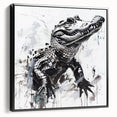Framed wall art featuring a striking design of reptiles, including alligators and crocodiles, set against a black background, perfect for animal lovers and home décor enthusiasts.