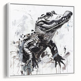 Framed wall art collection showcasing a vibrant design of reptiles, gators, and crocodiles, displayed from a white side view, perfect for nature enthusiasts.