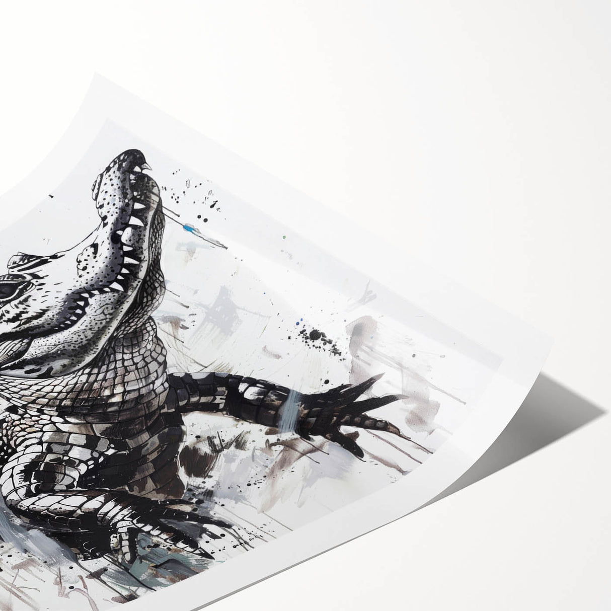Colorful rolled print showcasing a detailed design of reptiles, gators, and crocodiles, ideal for wildlife enthusiasts, packaged securely in a protective tube.