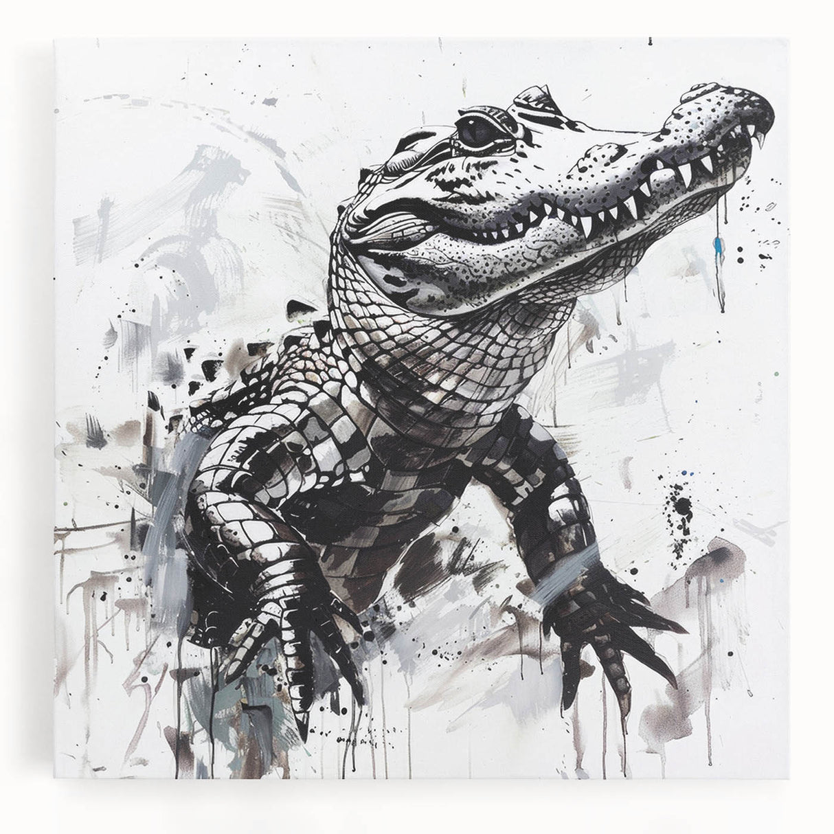 Vibrant wall art collection featuring reptiles, including gators and crocodiles, printed on stretched canvas, ideal for enhancing home decor with a nature theme.