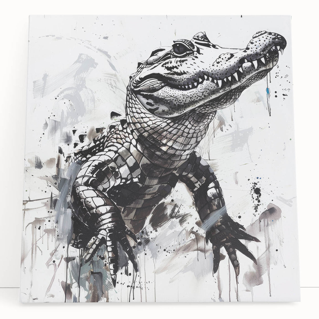 Vibrant stretched canvas wall art showcasing a stunning design of reptiles, including alligators and crocodiles, perfect for nature enthusiasts and home decor.