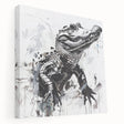 Side view of a stretched canvas wall art collection showcasing vibrant reptile designs, featuring alligators and crocodiles in a lush green setting, perfect for nature lovers.