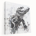 Side view of a stretched canvas wall art collection showcasing vibrant reptile designs, featuring alligators and crocodiles in a lush green setting, perfect for nature lovers.