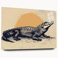 Acrylic glass wall art featuring a vibrant design of reptiles, including alligators and crocodiles, displayed from a side view with mounting pins, showcasing intricate details and colors, ideal for nature enthusiasts and wildlife decor.