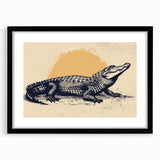 Black-framed wall art featuring a vibrant design of reptiles, including alligators and crocodiles, showcasing intricate details and colors suitable for wildlife enthusiasts.