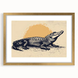 Framed wall art collection showcasing a vibrant reptile design featuring alligators and crocodiles, displayed in a stylish gold frame with a mat. Perfect for nature enthusiasts and animal lovers, this colorful artwork adds a bold touch to home decor.