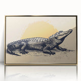 Framed wall art collection featuring vibrant reptile designs, showcasing gators and crocodiles in a striking gold-acrylic finish. Perfect for wildlife enthusiasts.