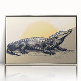 Framed wall art showcasing a striking design of reptiles, including gators and crocodiles, with a sleek silver frame and acrylic front, perfect for wildlife enthusiasts.