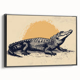 Framed canvas wall art showcasing a striking design of reptiles, including alligators and crocodiles, with a black frame, enhancing any modern decor.